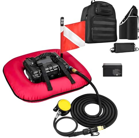 KAIKAFEI Attrezzatura Sub Senza Bombola, Compressore Elettrico con Interruttore Magnetico e Due Batterie Intercambiabili, Kit Galleggiante Snorkeling Profondo 29.5ft