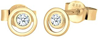 Elli DIAMONDS Earrings Women Earstuds Circle Layer with Diamond in 585 Yellow Gold