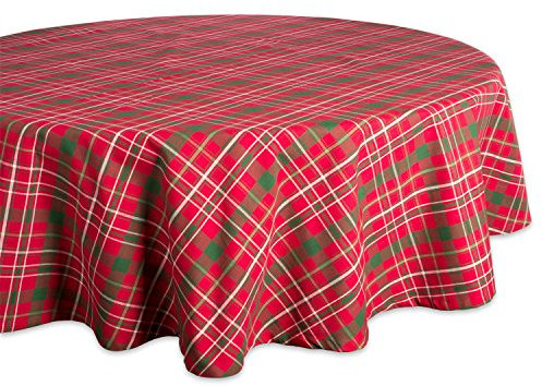 DII Holiday Dining Table Linen Collection Weihnachtstischdecke, Schottenkaro, rund, 178 cm, Rot und Grün