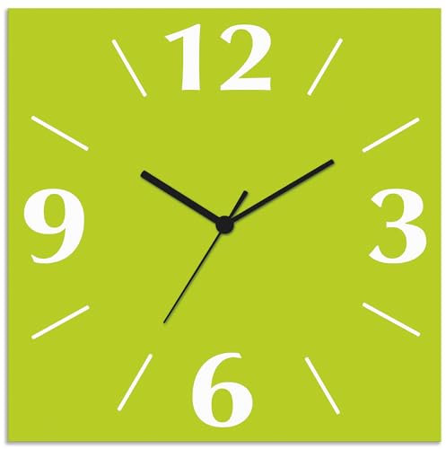 ARTLAND Wanddeko Wanduhr ohne Tickgeräusche Alu Quarzuhr 30x30 cm Quadratisch Lautlos 4 Ziffern Farbig Schlichtes Design Grün Hellgrün S7KE
