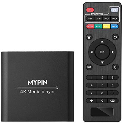 4K Media Player with Remote Control, Digital MP4 Player for 8TB HDD/USB Drive/TF Card/H.265 MP4 PPT MKV AVI Support HDMI/AV/Optical Out and USB Mouse/Keyboard-HDMI up to 7.1 Surround Sound (Black)