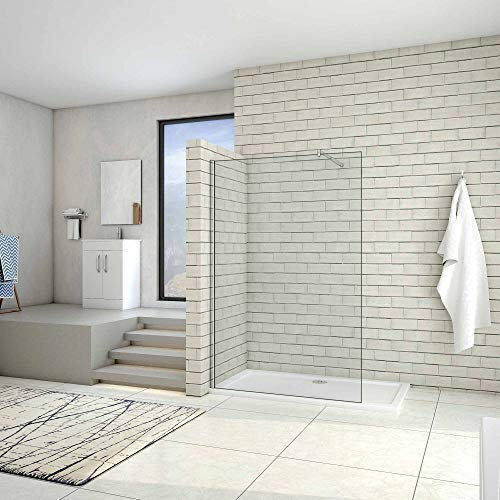 AICA paroi de douche 100x200cm douche à l'italienne en 10mm verre anticalcaire et securit avec une barre de fixation extensible
