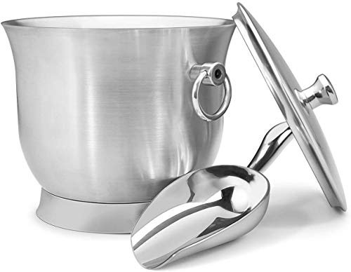 Fortune Candy - Secchiello per Ghiaccio Isolato a Doppia Parete in Acciaio Inox con pinze per Ghiaccio, Paletta, Coperchio e Supporto Esclusivo in Nylon Fatto a Mano, 3,3 l (Blu)