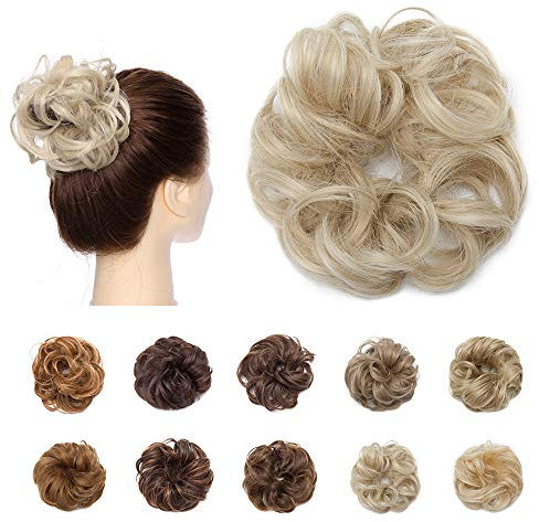 Silk-co Haarteil mit Gummiband, Dutt mit Haaren Gewellt Weich Dutt Haarteil mit Gummiband 25 g, Gelockt Haarverdickung Hair Extensions Messy Bun Hochsteckfrisuren Blond & Bleichblond