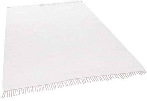 Theko | Dhurry Teppich aus 100% Baumwolle Flachgewebe Teppich Happy Cotton | handgewebt | Farbe: Weiß | 120x180 cm