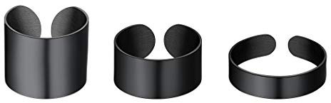 Richsteel Bandring Set Einstellbarer Offener Glatt Bandring in 5mm 10mm 17mm Breit schwarz Partnerring