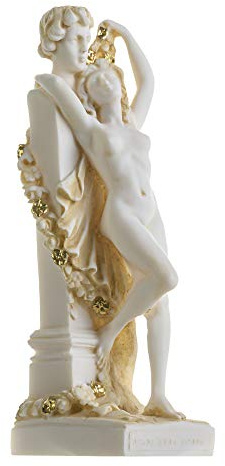 BeautifulGreekStatues Eid to Love Swear in Love Eros Amor-Paar-Figur Alabaster, handgefertigte Statue, Goldton, 23 cm