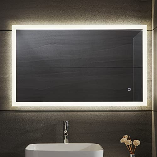 Aquamarin® LED Badspiegel - 80x60 cm, Beschlagfrei, Dimmbar, Energiesparend, mit Speicherfunktion, 3000-7000K - Badezimmerspiegel, LED Spiegel, Lichtspiegel, Wandspiegel für Bad