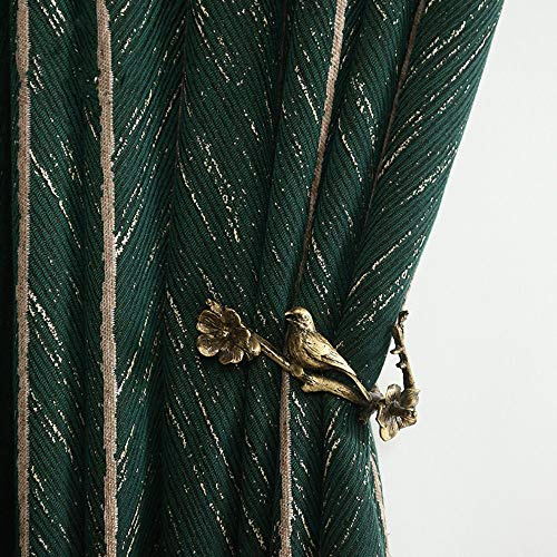 Amidoudou 1 Pair Luxury Retro Green Fish Bone Curtains Room Darkening for Living Room Bedroom (Green and Gold, 2 Panels 66 x 84 Inch)