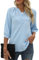 Bequemer Laden Damen V-Ausschnitt 3/4 Ärmel Bluse Knopfleiste Chiffon Tunika Casual Swiss Dot Oberteile Tshirt Tops für Sommer und Frühling 2023, Hellblau, L