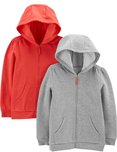 Simple Joys by Carter's 2-Pack Fleece Full-Zip Hoodies Felpa con Cappuccio, Arancione/Grigio Puntinato, 4-5 Anni (Pacco da 2) Bambina
