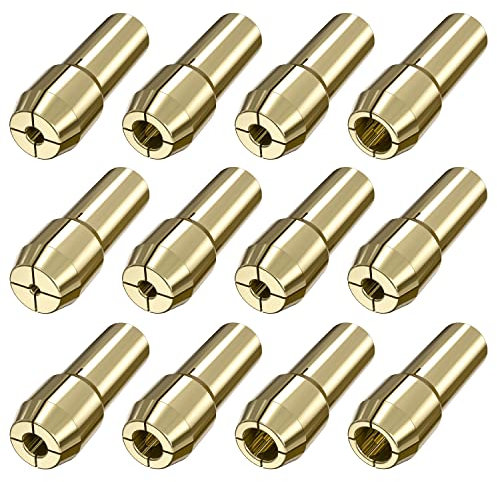12 Pcs Brass Collet Chuck Shank for Dremel Rotary Tools, Mellbree 0.8mm 1.0mm 1.2mm 1.5mm 1.6mm 1.8mm 2.0mm 2.3mm 2.4mm 3.0mm 3.2mm Drill Lock Nut for Dremel 225 3000 4000 4250 4485 8220