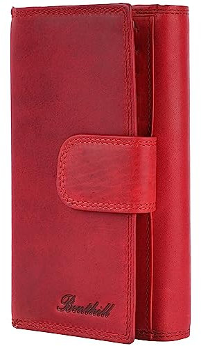 Benthill Große Geldbörse Damen Leder | Portemonnaie Gross mit vielen Kartenfächer | Langer Geldbeutel mit RFID Schutz | Echt Leder Damenbörse inkl. Geschenkbox, Farbe:Rot