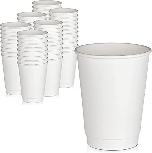 HOT BARGAINS, 100 x 12oz White Double Wall Insulated Disposable Paper Coffee for Chocolate Tea, Espresso, and Cocoa Drinks and Eco-Friendly Hot Cups