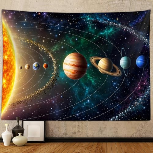 Weltraum-Planeten-Wandteppich, Universum, Galaxie, Sonnensystem, Erde, Kunst-Wandteppich, Wandbehang für Männer, Kinder, Schlafzimmer, Studentenwohnheim, Wohnzimmer, Büro, Wissenschaftsdekoration,