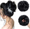 Rich Choices Haarteil Echthaar mit Gummiband, VOLUMINÖS Dutt Haarteil, Haargummi mit Haarn, Hair Bun, 55g Dunkelschwarz