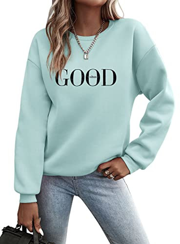 Minetom Pullover Damen Sweatshirt Briefe Drucken Langarm Rundhals Pulli Herbst Winter Frauen Buchstaben Druck Locker Casual Oberteil Sport Streetwear Sweatshirts ohne Kapuze Bluse Tops A Hellgrün XXL
