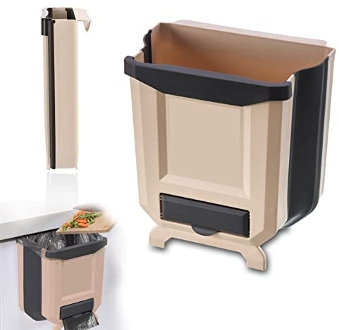aghoer Cubos de Basura Plegable, Cubo de Basura Colgante 8L, Residuos de Cocina, Para Cocina, Baño, Oficina, Salón, Coche (Café)