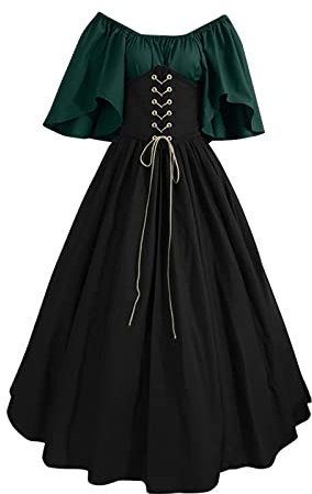 Caxndycing Mittelalter Kleid Damen Lang 18 Jahrhundert Renaissance Altmodische Vintage Trompetenärmel Kleid Vintage Historisches Trompetenärmel Kleid Partykleid Fasching Karneval kostüm