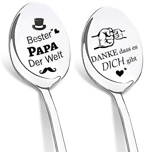 DIKARYA Geburtstagsgeschenk für Papa, 2er Kaffeelöffel mit Gravur Bester Papa der Welt, Teelöffel Papa Löffel Gravur Geburtstagsgeschenk für Eltern, Originelle Geschenk für Väter Vater von Tochter