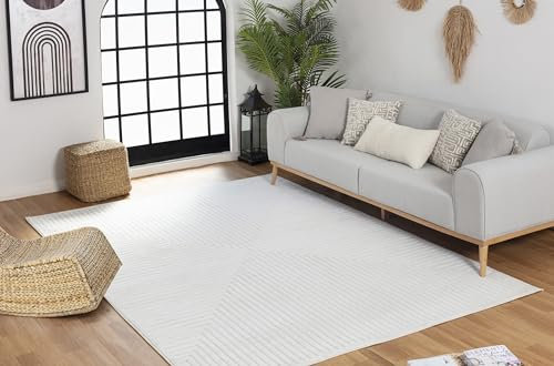 Livabliss Lenox Outdoor wetterfest - In und Outdoor für Balkon 120x170 cm, Terrasse, Garten, Küche - e Boho Style für draußen - Weiß