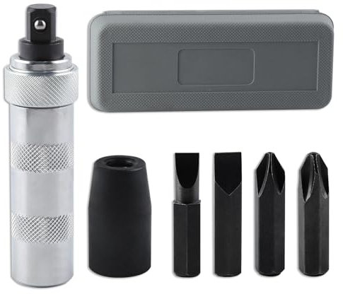 LEONTOOL 3/8 Inch Drive Manual Impact Driver Set Hand Impact Driver Extractor Tool, Reversible Hand Screwdriver Set, with Slotted and Phillips Screwdriver Bits, for Tighten/Rusted Fasteners