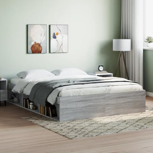 Festnight Bett 140x200 cm Holzbett mit Stauraum Massivholzbett mit Fächer Bettgestell mit Lattenrost Einzelbett Doppelbett Bettrahmen Jugendbett Holz Grau Sonoma