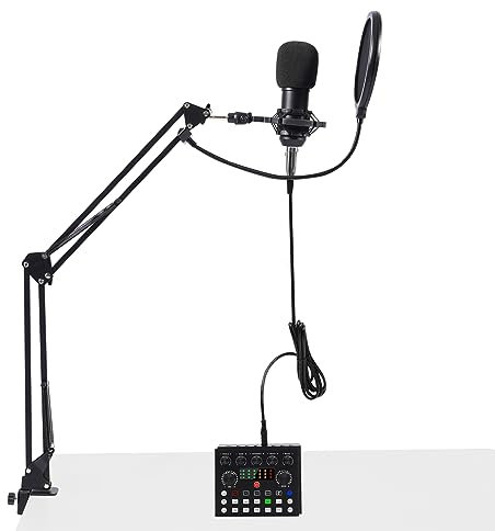 Kit de table de mixage pour microphone, contrôleur DJ, microphone à condensateur avec interface audio, carte son DJ, microphone sur pied, karaoké, jeu vidéo, mixeur audio pour enregistrement en direct