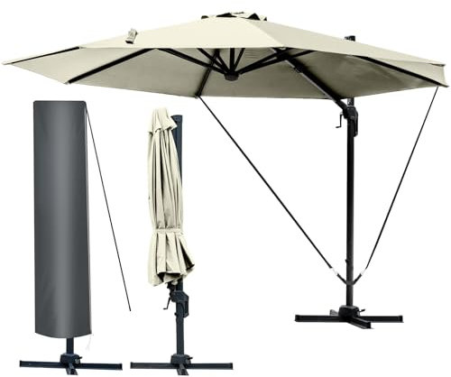 BRAST® Alu Sonnenschirm Ampelschirm | Ø300cm Beige | TÜV geprüft | viele Modelle | Schützhülle | UV-Schutz 50+ | wasserabweisend | drehbar & höhenverstellbar