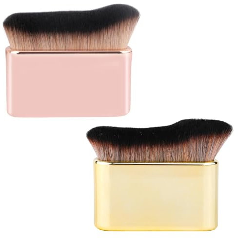 2 Stück Bräunungspinsel, Selbstbräunungspinsel mit Weichen Borsten, Foundation Pinsel für Gesicht und Körper, Make-up-Pinsel für Künstliche Bräune(Gold & Roségold)