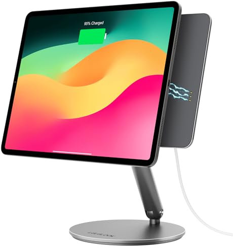 LULULOOK Magnetic Wireless Charging iPad Stand, Upgraded 360° Rotating Adjustable iPad Pro Stand, Full Aluminium for Pro 11 4th/3rd/2nd/1st/Air 11 M3(2025)/Air M2 10.9 5/4th