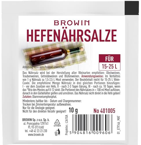 BROWIN® Hefenährsalze 10g 401005 | Optimale Nährstoffversorgung für Hefen | Perfekt für die Wein- und Bierherstellung | Erhöht die Gärleistung und Qualität Ihrer Getränke