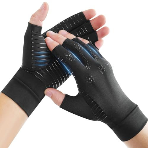 Donfri Copper Arthritis Compression Gloves for Women Men, Fingerless Carpal Tunnel Pain Relief Gloves, Hand Support Wrist Brace (S)