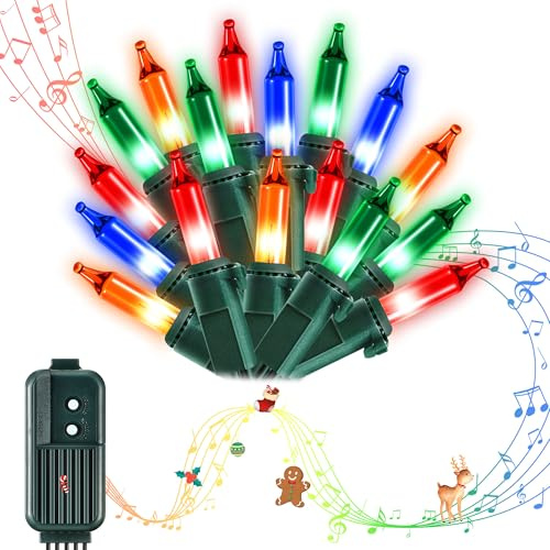 Meonum 100 lampadine di luci natalizie musicali con musica, luci per albero di Natale cantanti con 25 canzoni classiche per le vacanze, 7 modalità di funzione, volume regolabile e muto, Back You to