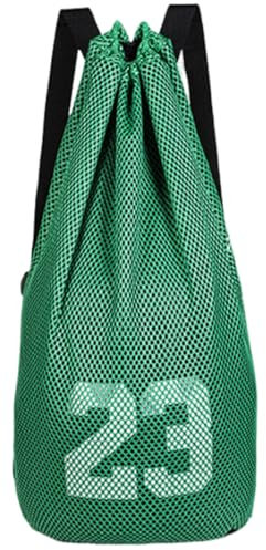 GXGM 26x55CM Balltasche,Aufbewahrungstasche für Basketball Fußball,Drawstring Mesh Rucksack,Verstellbar Tunnelzug Rucksack,Geeignet für Sport Fitness Camping(Grün)