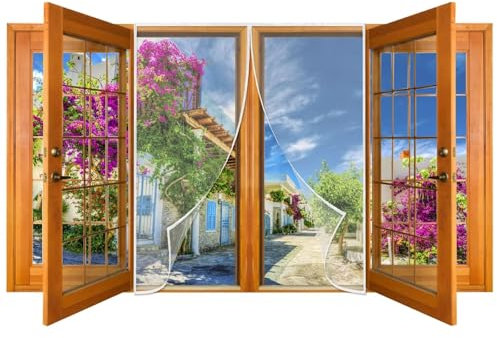 Moustiquaire pour Fenêtre de Balcon avec Bande Autocollant magique, Moustiquaire pour Fenêtre 160x185cm Sans Perçage, Protection Contre Les Mouches pour Balcon, Fenêtres de Terrasse, Salon, Blanc