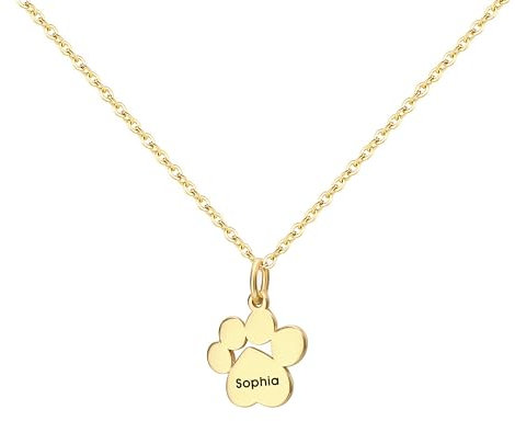 Svyqwmz Personalisierte gravierte Name Halskette Custom Hund Pfote Anhänger Halskette mit Namen Haustier Gedenkschmuck für Frauen Männer