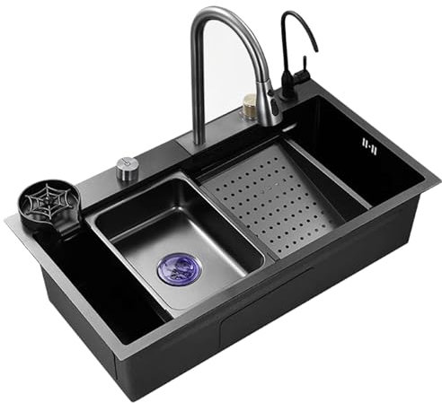 GLMGBP Lavelli da Cucina, lavello con lavello a Cascata, lavello da Cucina con Una Vasca, Rubinetto, Lavatrice e Altri accessori/75 * 45 * 22 cm