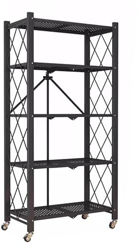 Estante Microondas Plegable, Muebles de Cocina Baratos con Ruedas de Aleación, Gran Capacidad, Capacidad de Carga 240kg No Requiere Instalación(Black,71 * 34 * 157cm)