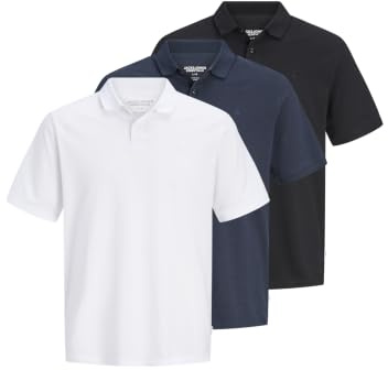 JACK & JONES Men's Jjebasic Polo SS 3Pk Mp Noos (Pack of 3), Blazer Navy, XS