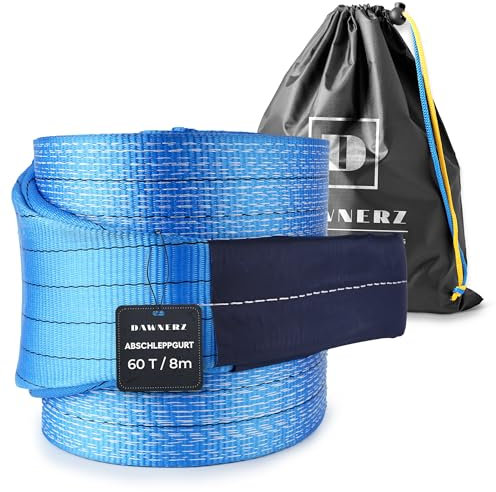 Dawnerz Schwerlast-Abschleppseil 60 Tonnen Bruchfestigkeit, 8m - Notfall-Abschleppgurt mit Dreifach Verstärkten Schlaufen - Hochleistungs-Offroad-Schleppseil für LKW und Sattelschlepper