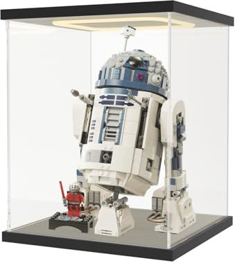 Nynelly Acryl Vitrine Schaukasten mit LED-Licht, Transparente Vitrine für Lego 75416 75379 75304 75349 Star Wars Helm, Staubdicht Plexiglas Acrylbox für Figuren Sammlerstücke , 20x20x25cm, Schwarz