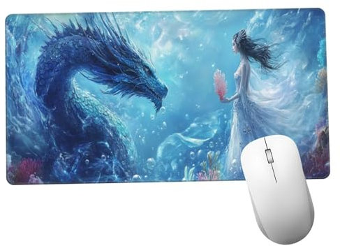 Dragón Alfombrilla Ratón 1600x800x3mm Alfombrilla de Ratón de Gran Tamaño con Bordes Cosidos, Base de Goma Antideslizante y Almohadilla para Teclado Hada, Tapete Escritorio, Accesorios Gaming Y41