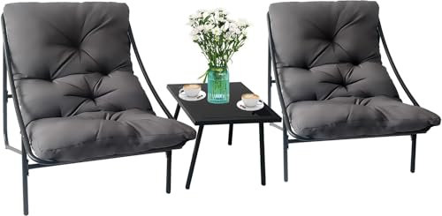 Balkonmöbel Kleiner Balkon Outdoor, Gartenmöbel Set, Balkonmöbel Set 3 teilig, gartenset Tisch und stühle mit Kissen und Couchtisch für Terrasse, Balkon, Garten