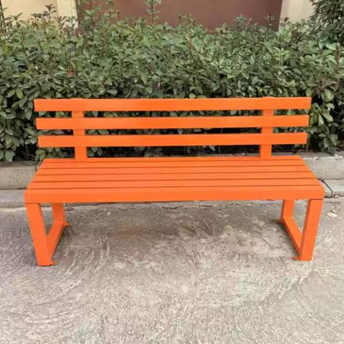 Gartenbank mit Lehne Parkbank Massivholzbank Terrassenbänke, Wasserdichtes Metall Wetterfest Robust Stabil Langlebig Gartenmöbel, für Garten Veranda Hof Außenterrassenbank(Orange - 40×150×85cm)