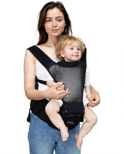 Pandanling Babytrage mit Hüftsitz, Neugeborene bis Kleinkind, Schwarz | Mom's Choice Award Gewinner. Ergonomische Babytrage mit Hüftsitz, 6-in-1 Tragweisen. Sicherheitsgeprüft. 3-35 kg.