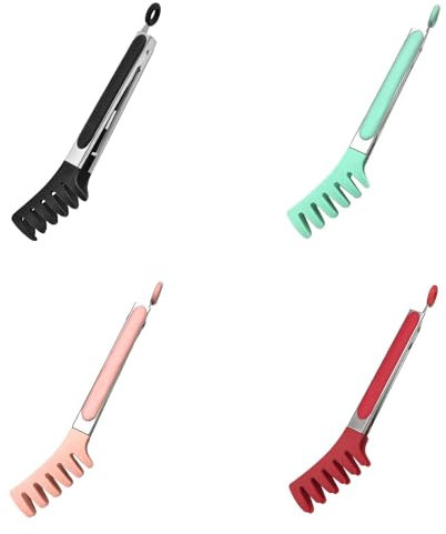 4 Stück Spaghettizange 25.7cm Nudelzange Küchenzange Kochzange Grillzange Silikonzange mit Zähnen zum Servieren von Lebensmitteln Kochen Spaghetti-Nudeln Salat (4 Stück, 25.7x5.8cm)