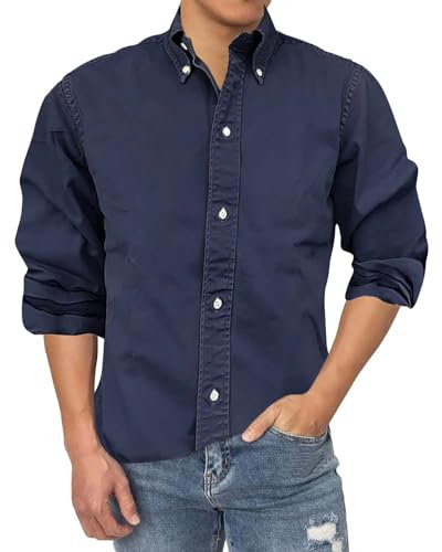 2024 Four New Men's Business Daily Ultimate City Ultimate Shirt Lapel Button Pure Color Top Cowboy Shirts for Men (Navy, XXXXL)