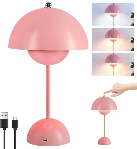 BORDEAG Pilzlampen Tischlampe, Tischlampe Kabellos Mit 3 Helligkeits Modi, Pilz Lampe, 28x16 cm Nachttischlampe, Schreibtischlampe, Touch Dimmbar Tischleuchte Für Büro,Schlafzimmer