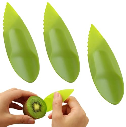 RLMVGBX 2-in-1 Kiwi Fruit Peeler & Scoop Set, Green, Pack of 3 | Food-Safe PP 2-in-1 Kiwi Peeler & Scoop, Reusable Washable, Lightweight Handheld, for Home Kitchen Picnics & Travel, 3 Pack